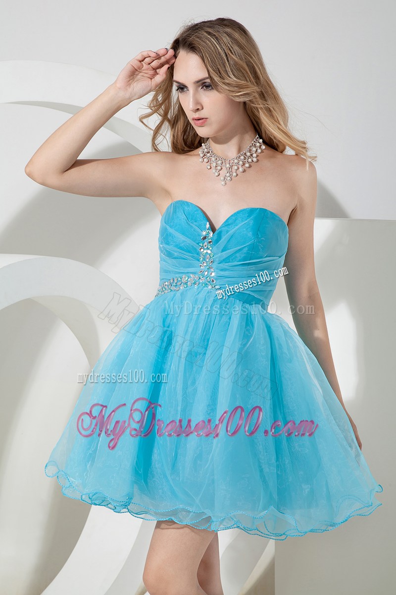 Pretty Aqua Blue Princess Sweetheart Mini-length Beading Prom Dress