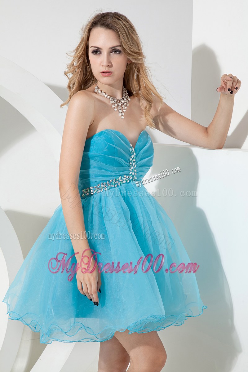 Pretty Aqua Blue Princess Sweetheart Mini-length Beading Prom Dress