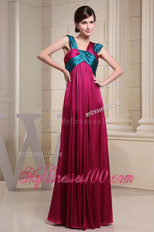 Empire Asymmetrical Neckline For Prom Dresses Ruching and Hot Pink