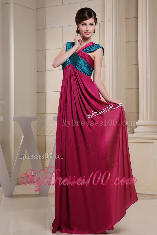 Empire Asymmetrical Neckline For Prom Dresses Ruching and Hot Pink