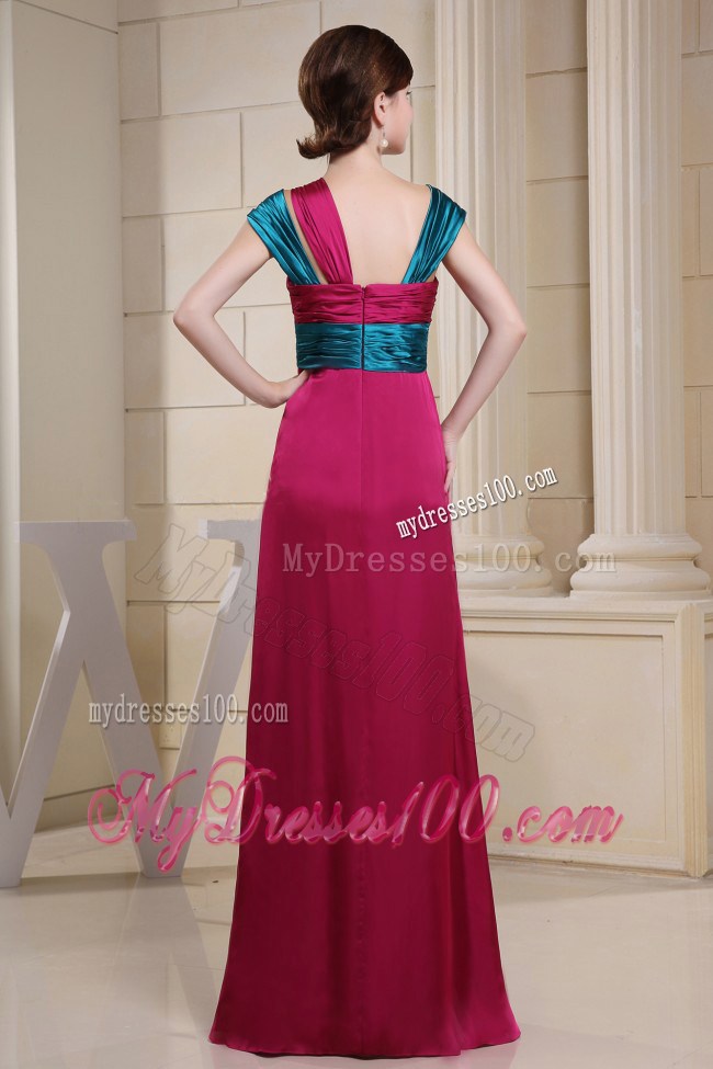 Empire Asymmetrical Neckline For Prom Dresses Ruching and Hot Pink