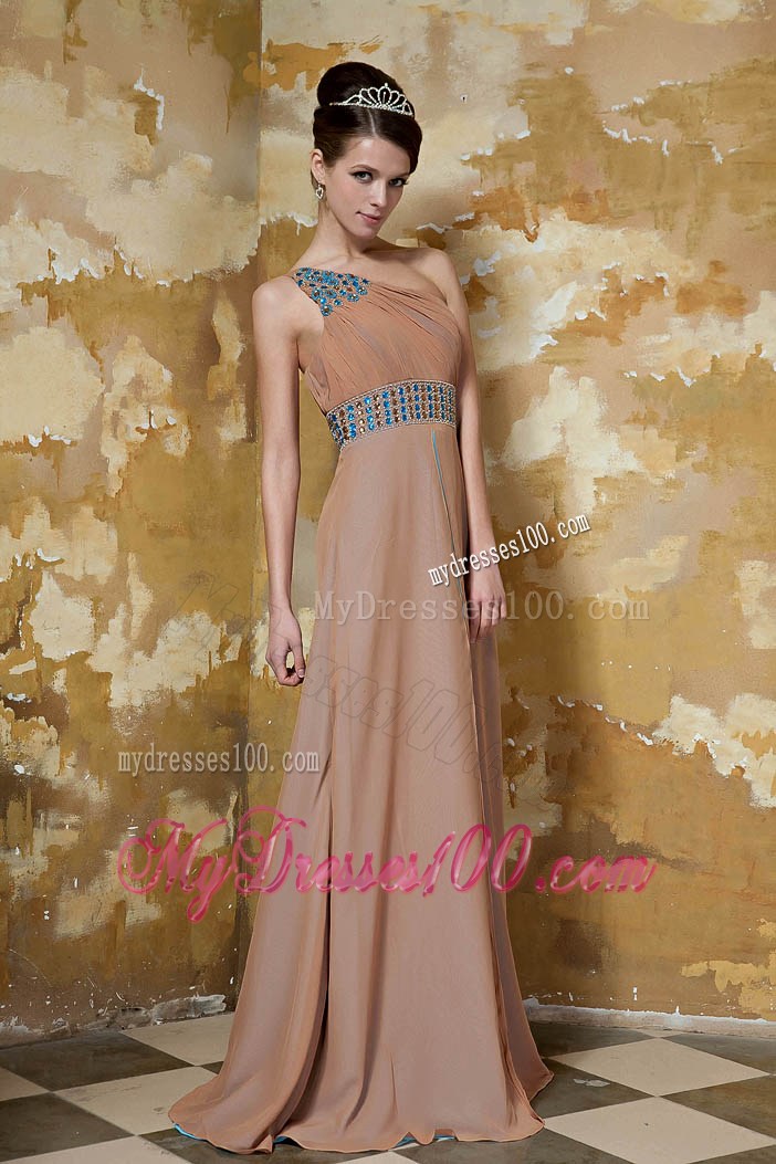Brown Column One Shoulder Floor-length Beading 2013 Prom Dresses