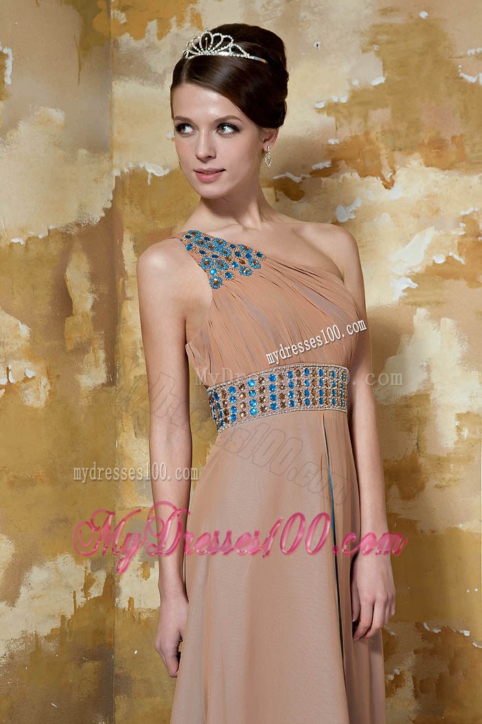 Brown Column One Shoulder Floor-length Beading 2013 Prom Dresses
