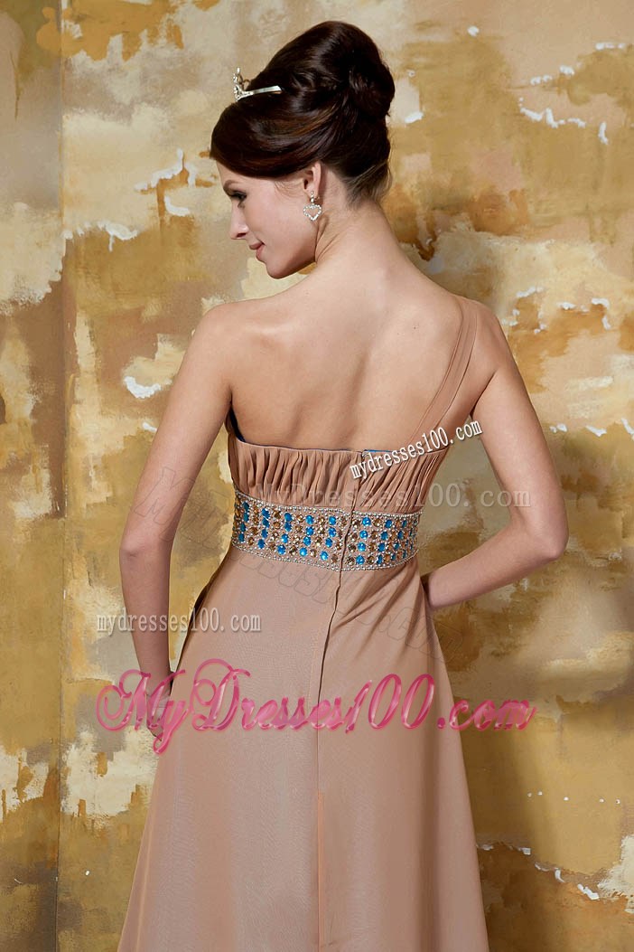Brown Column One Shoulder Floor-length Beading 2013 Prom Dresses