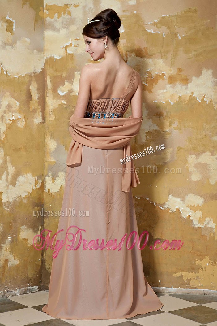 Brown Column One Shoulder Floor-length Beading 2013 Prom Dresses