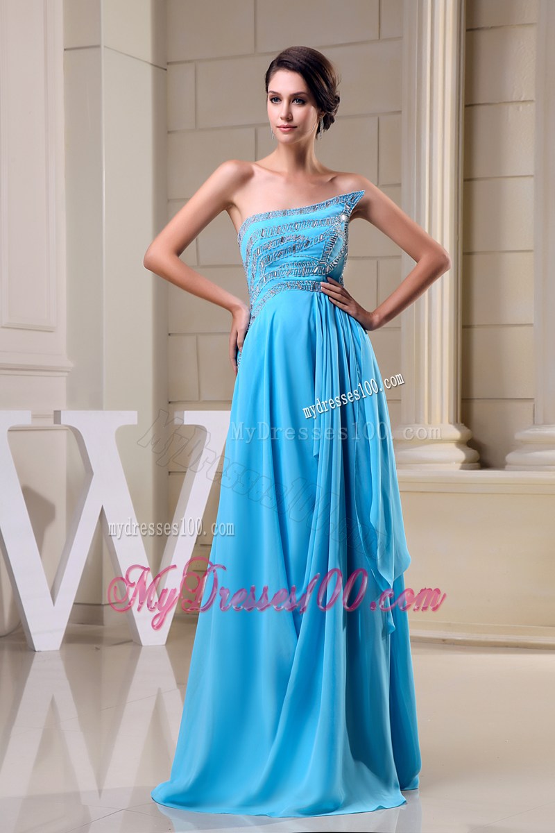 Baby Blue Empire Beading Strapless 2013 Cheap Summer Prom Dress