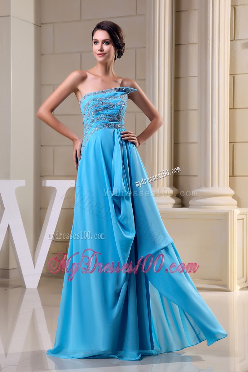 Baby Blue Empire Beading Strapless 2013 Cheap Summer Prom Dress