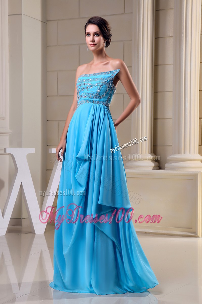 Baby Blue Empire Beading Strapless 2013 Cheap Summer Prom Dress