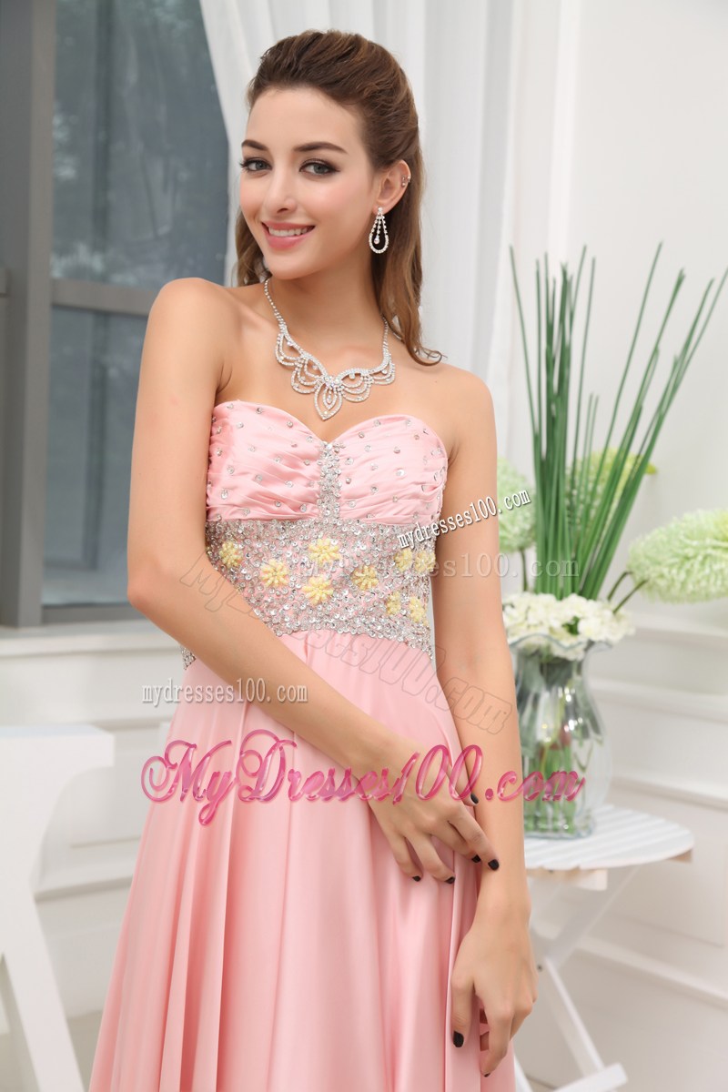 Baby Pink Beading High Slit Sweetheart Prom Dress