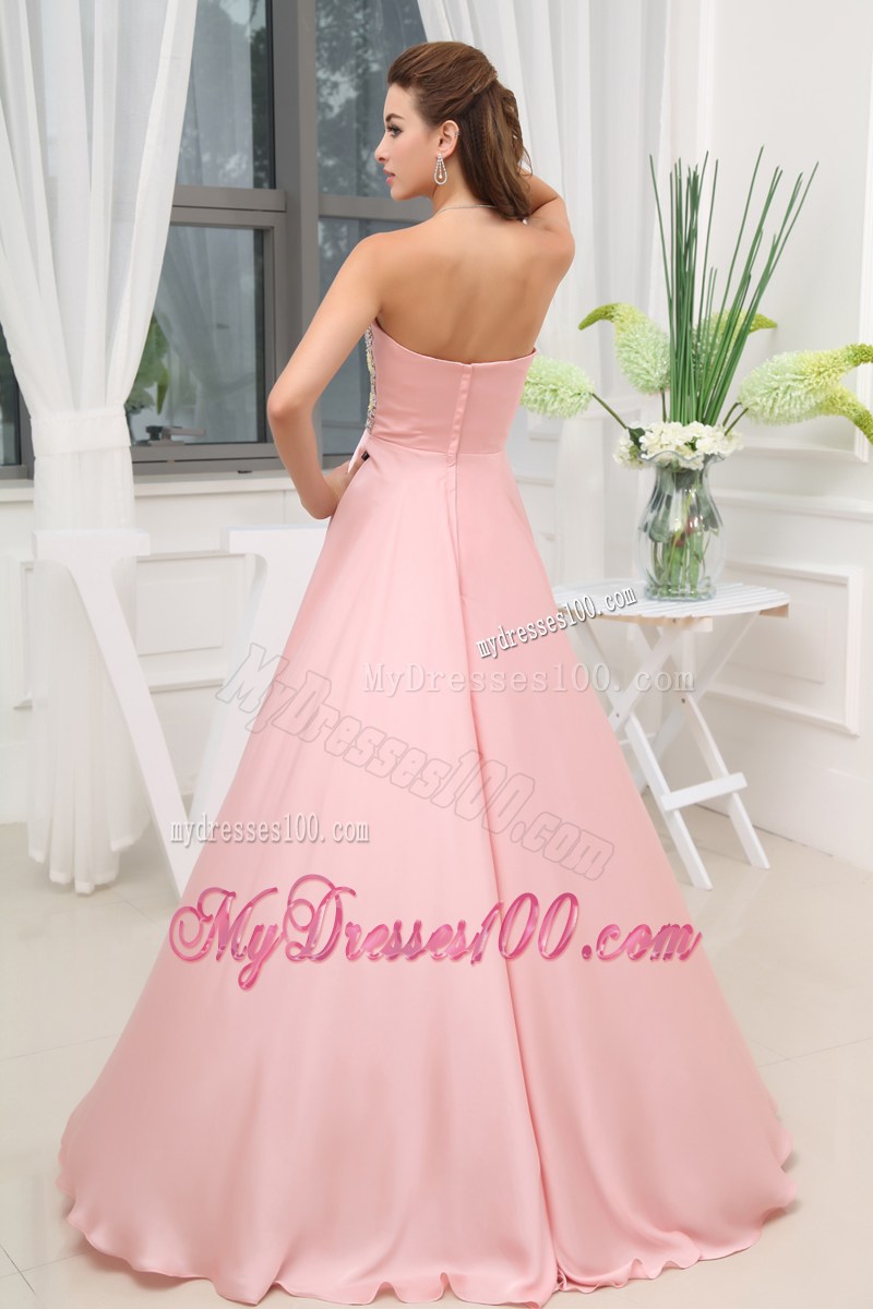 Baby Pink Beading High Slit Sweetheart Prom Dress