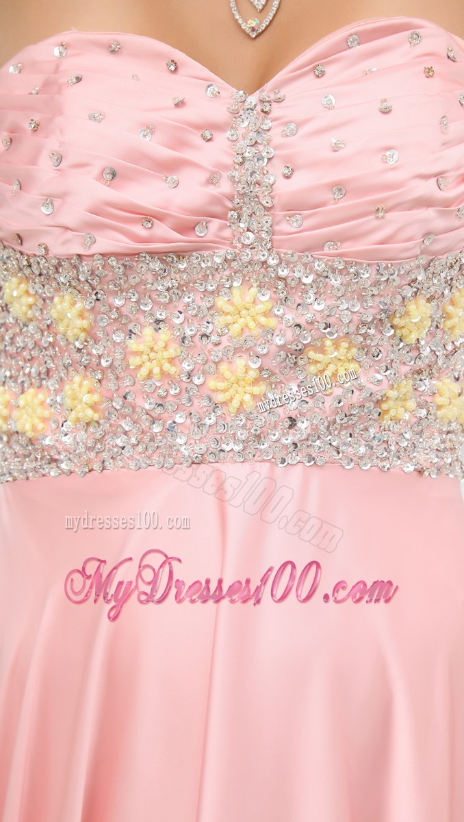 Baby Pink Beading High Slit Sweetheart Prom Dress