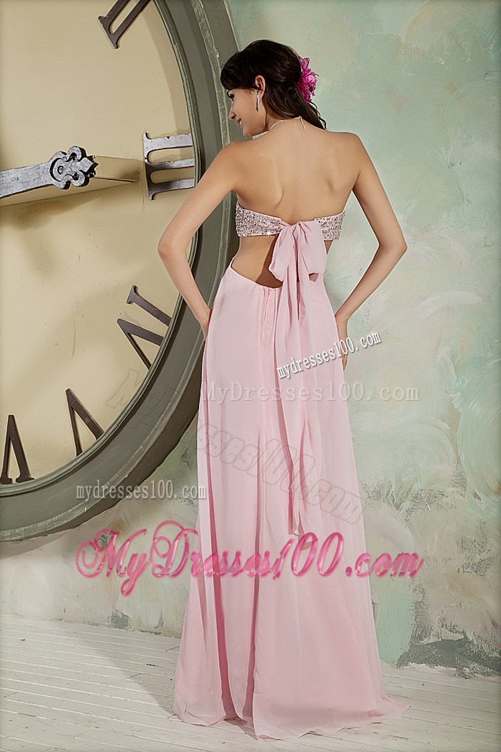 Customize Baby Pink Long Prom Dresses Empire Strapless Beading
