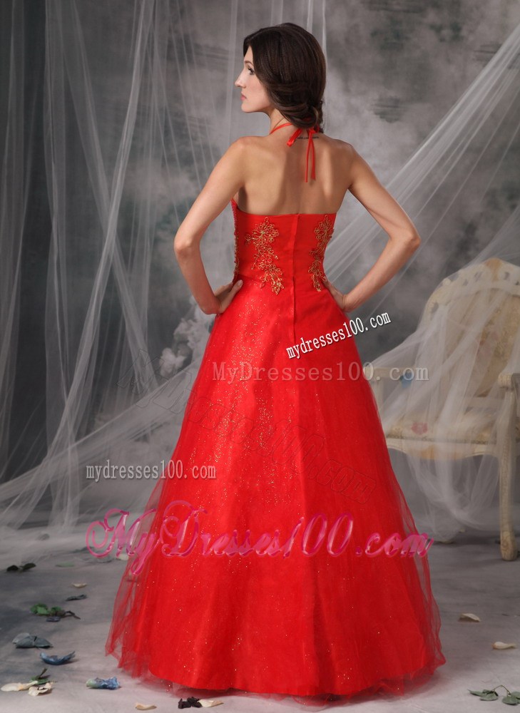 Unique Red Halter New Prom Dresses Beading and Appliques