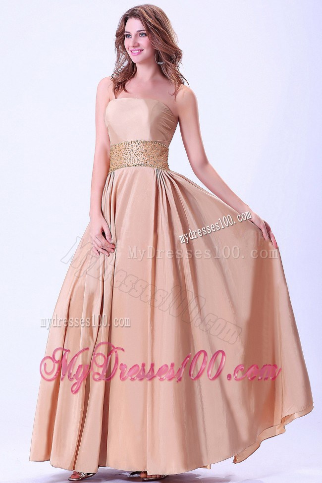2013 Champagne Column Strapless Beaded Prom Dress Ankle-length