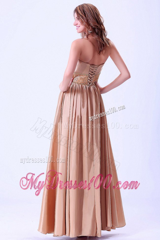 2013 Champagne Column Strapless Beaded Prom Dress Ankle-length
