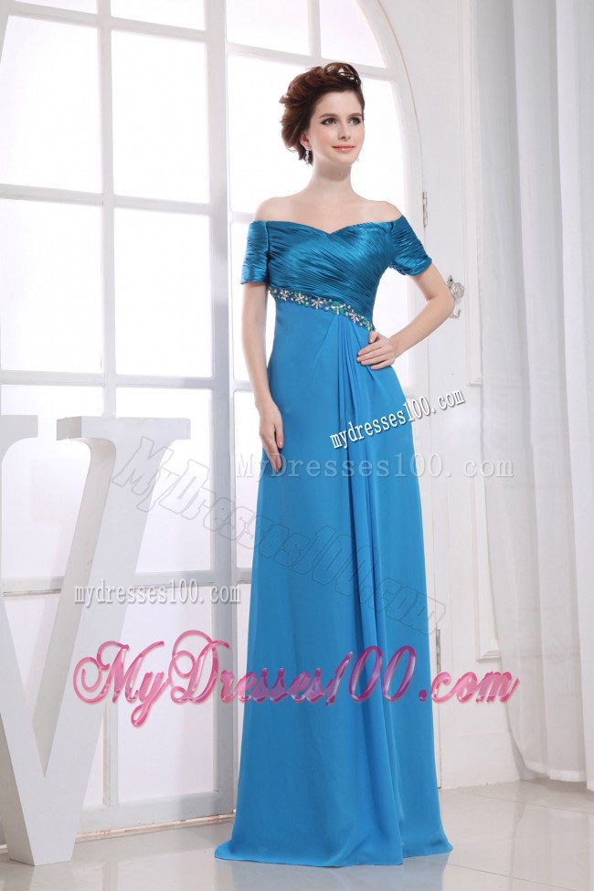 Beading Off The Shoulder Empire Blue 2013 Prom Dresses Floor-length