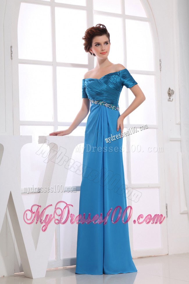 Beading Off The Shoulder Empire Blue 2013 Prom Dresses Floor-length