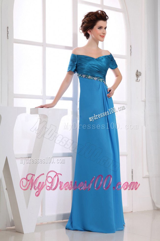 Beading Off The Shoulder Empire Blue 2013 Prom Dresses Floor-length