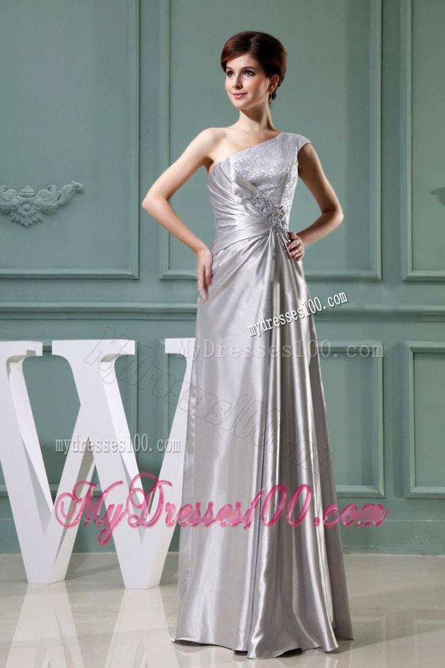 Beading One Shoulder Grey Floor-length Column Cheap Prom Dresses