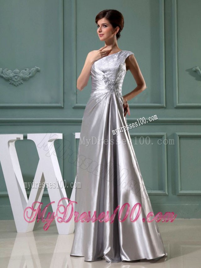 Beading One Shoulder Grey Floor-length Column Cheap Prom Dresses