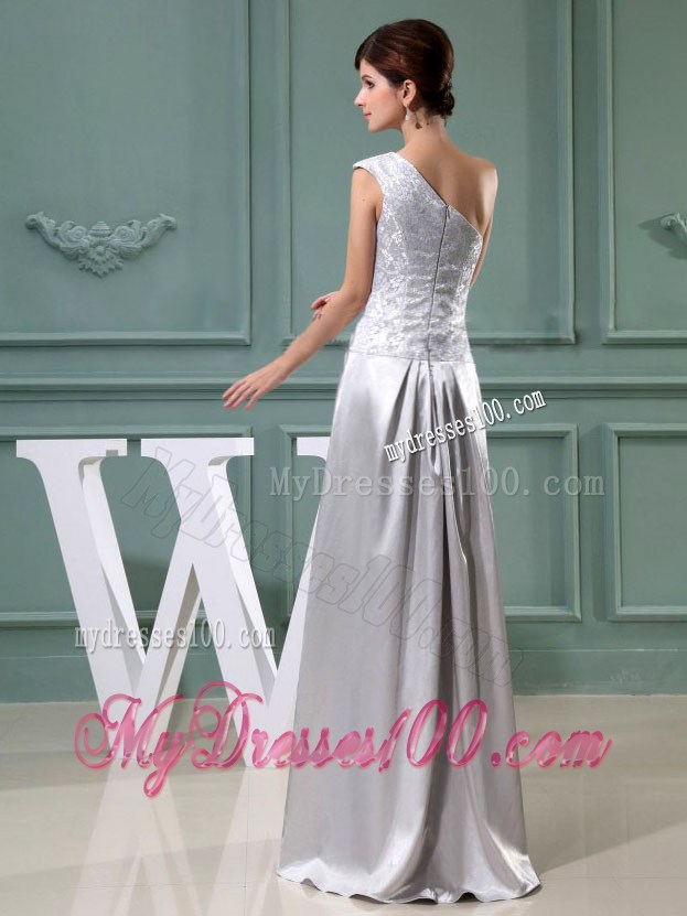 Beading One Shoulder Grey Floor-length Column Cheap Prom Dresses