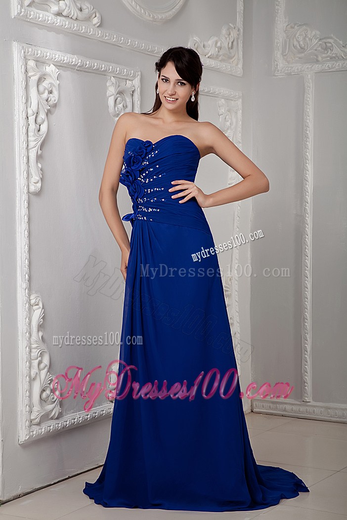 Luxurious Royal Blue Sweep Prom Dress Empire Sweetheart Beading