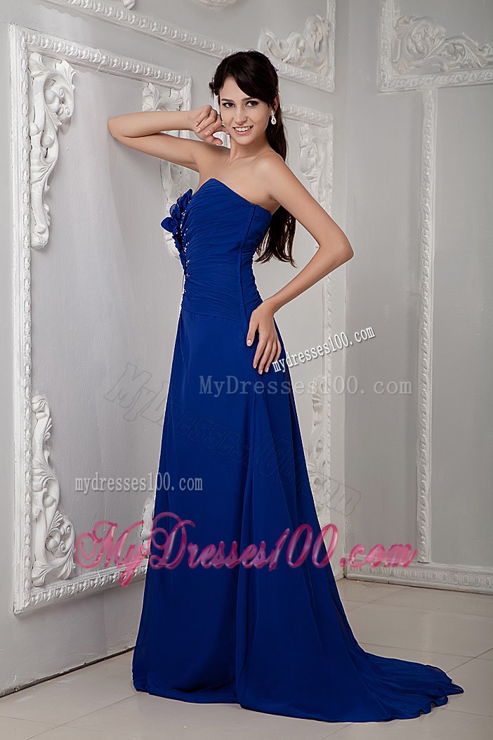 Luxurious Royal Blue Sweep Prom Dress Empire Sweetheart Beading