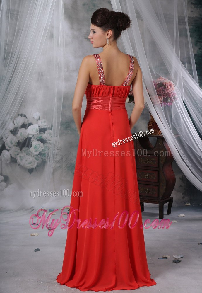 Beaded and Ruched Red Straps Floor-length For 2013 Prom Dresses