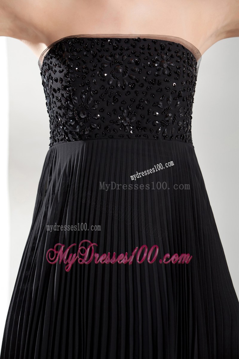 Beading long Black Strapless Empire Prom Dress With Natural Waist