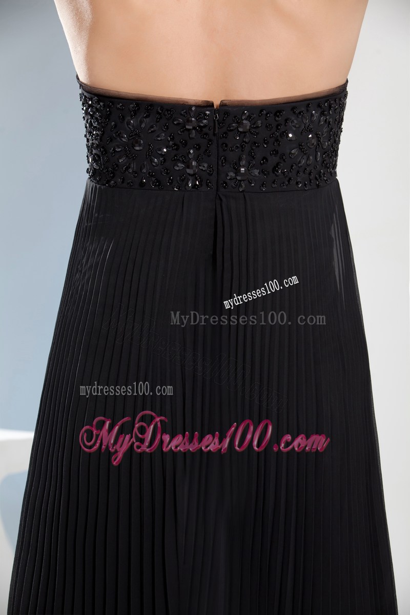 Beading long Black Strapless Empire Prom Dress With Natural Waist