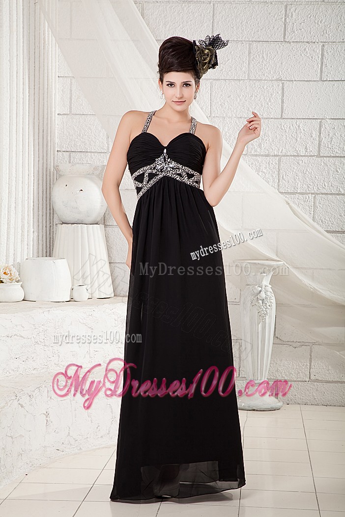 Popular Black Empire 2013 Prom Dress Straps Beading Floor-length