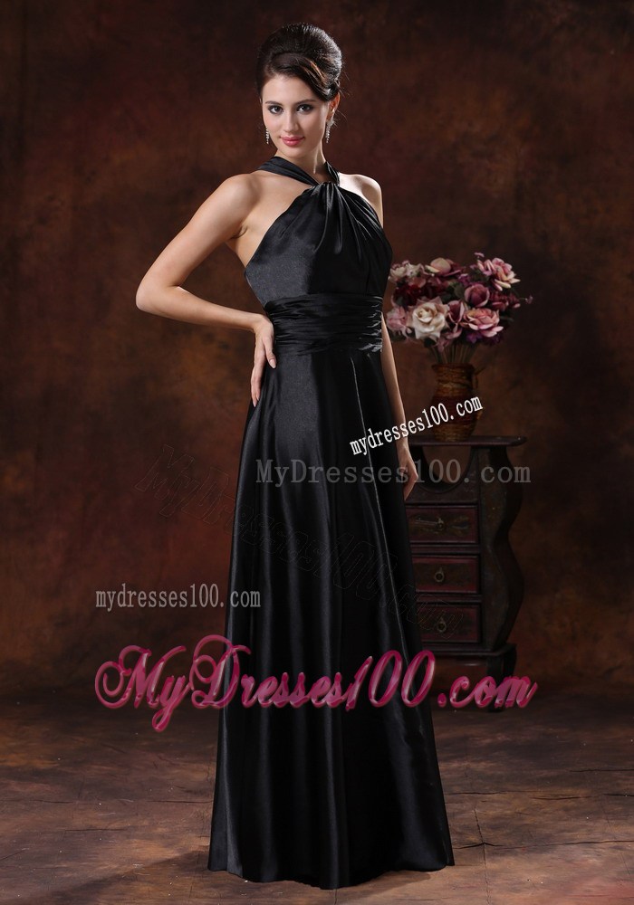 Affordable Black Empire Halter Prom Dresses In 2013 with Floor-length
