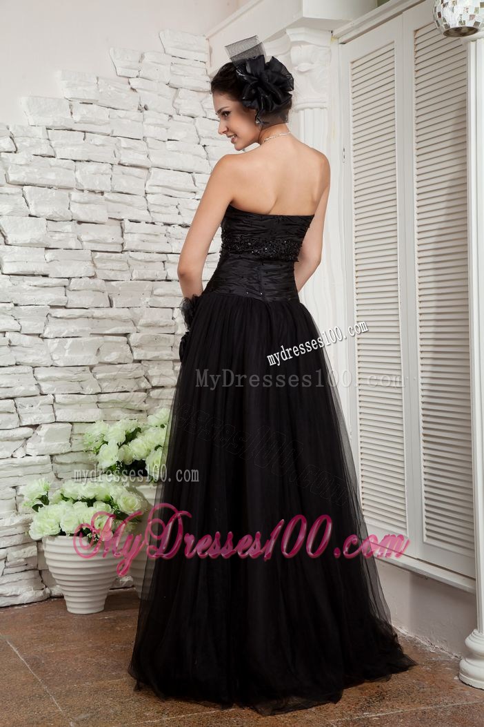 Modest Black Empire Prom Dresses Hand Made Flowers Sweetheart