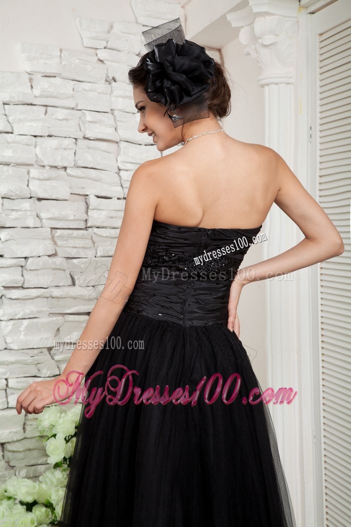 Modest Black Empire Prom Dresses Hand Made Flowers Sweetheart