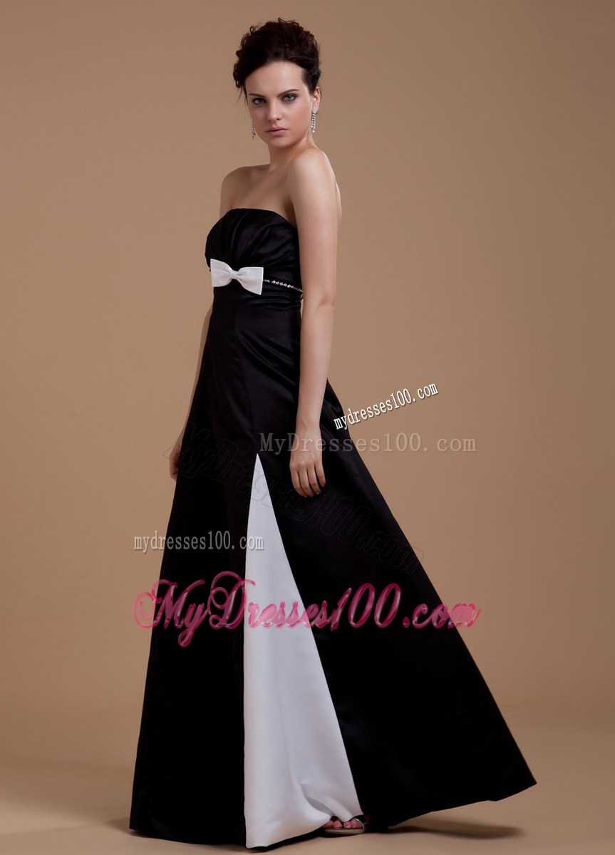 Affordable Bowknot Strapless Floor-length Black Prom Dresses