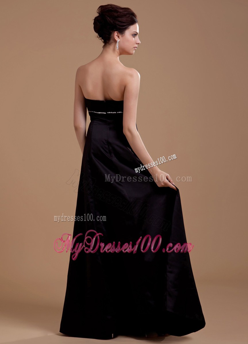 Affordable Bowknot Strapless Floor-length Black Prom Dresses