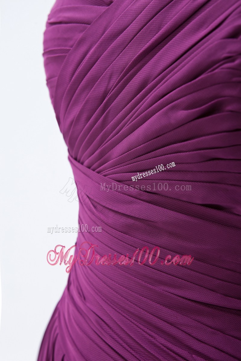 Dark Purple Empire Sweetheart Brush Train Chiffon Ruch Bridesmaid Dress