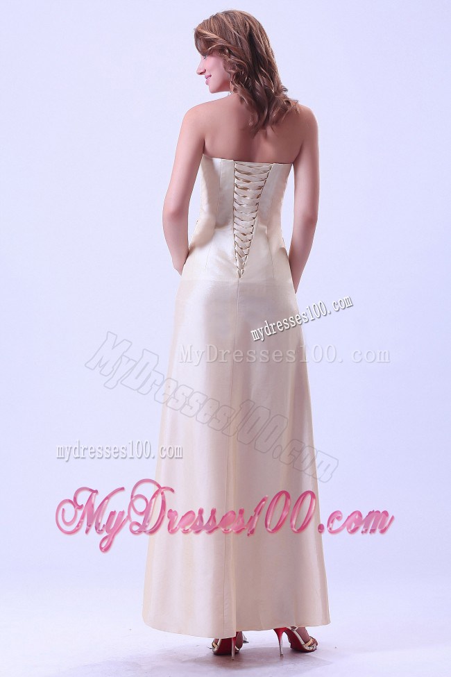 Simple Column Strapless Champagne Beaded Prom Dress Ankle-length