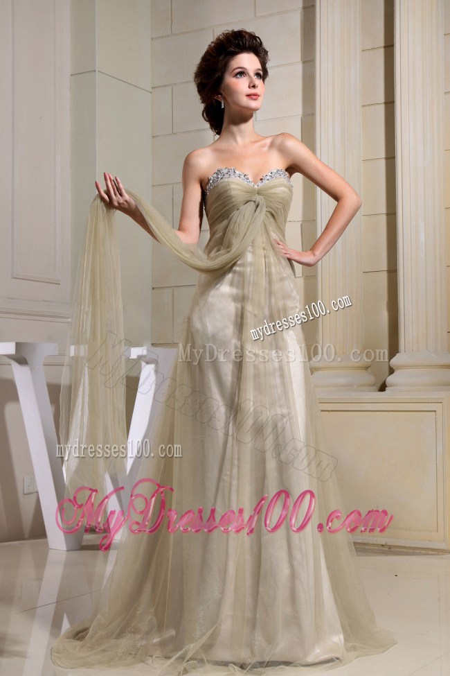Champagne Empire Sweetheart Beading and Ruched 2013 Prom Dress