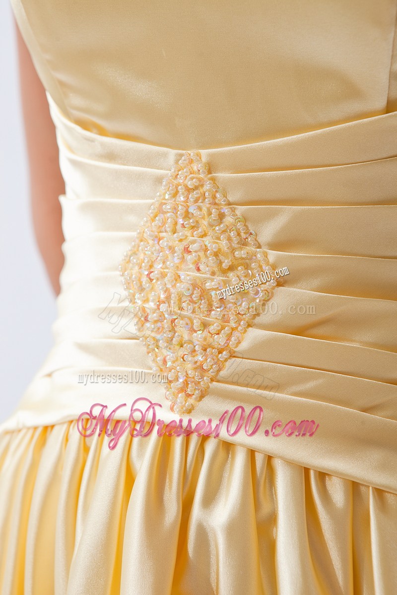 Champagne Column Scoop Prom Dresses Floor-length Short Sleeves