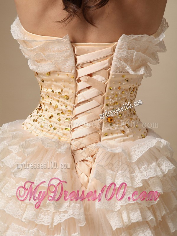 2013 Cute Champagne Strapless Mini-length Beading Prom Dress