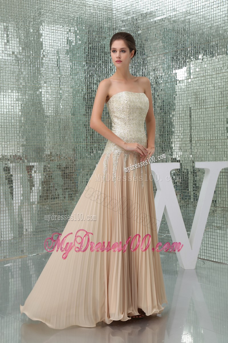 Champagne Strapless Sequins Empire Prom Dress With Brush Train