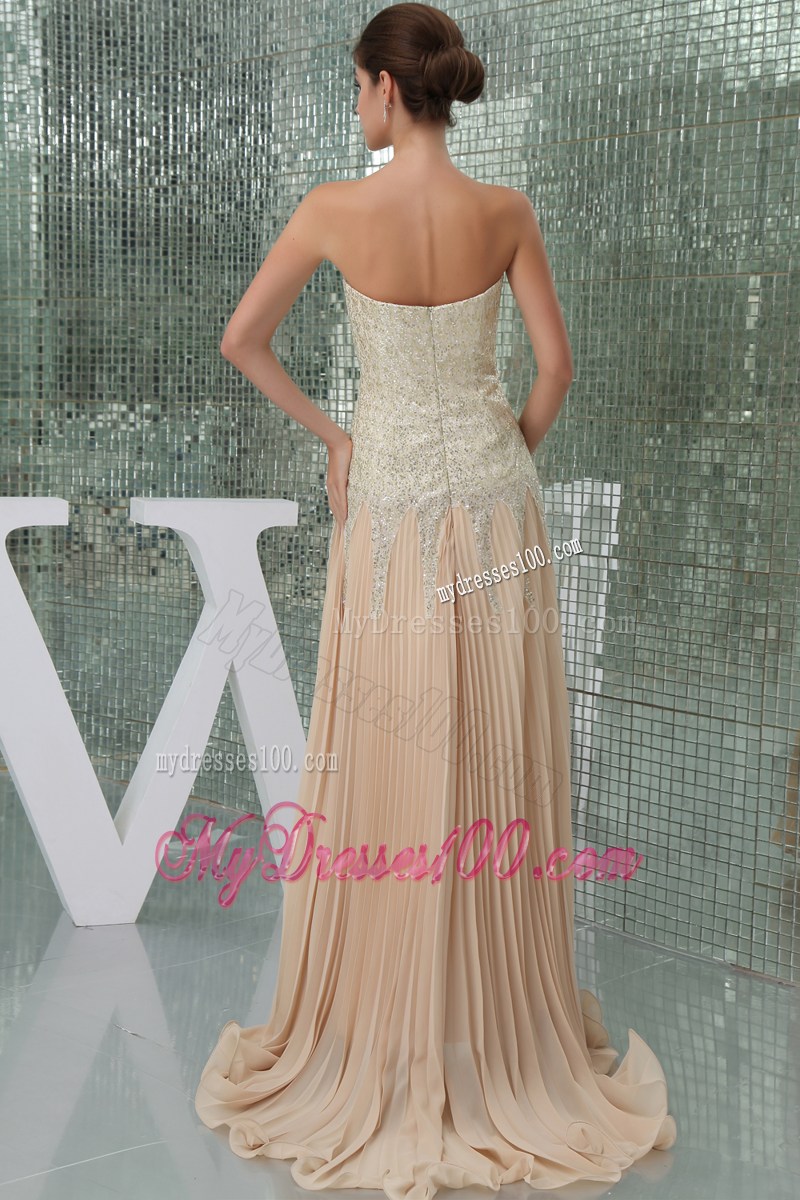 Champagne Strapless Sequins Empire Prom Dress With Brush Train