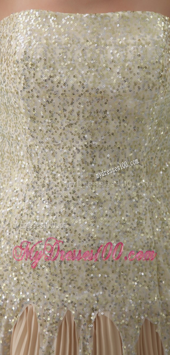 Champagne Strapless Sequins Empire Prom Dress With Brush Train