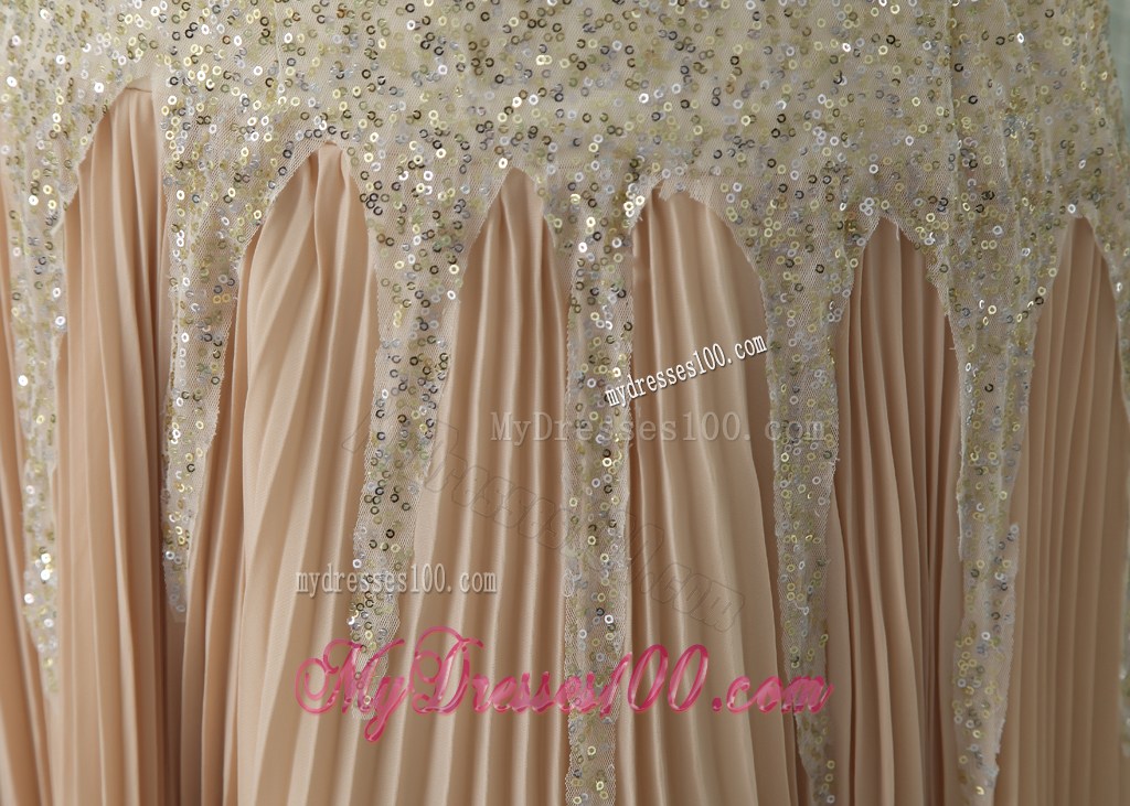 Champagne Strapless Sequins Empire Prom Dress With Brush Train