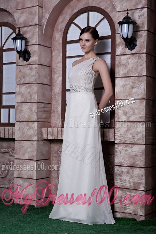 Popular White Prom Dress Empire One Shoulder Beading Floor-length