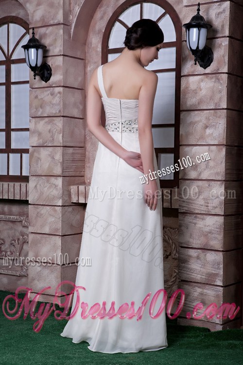 Popular White Prom Dress Empire One Shoulder Beading Floor-length