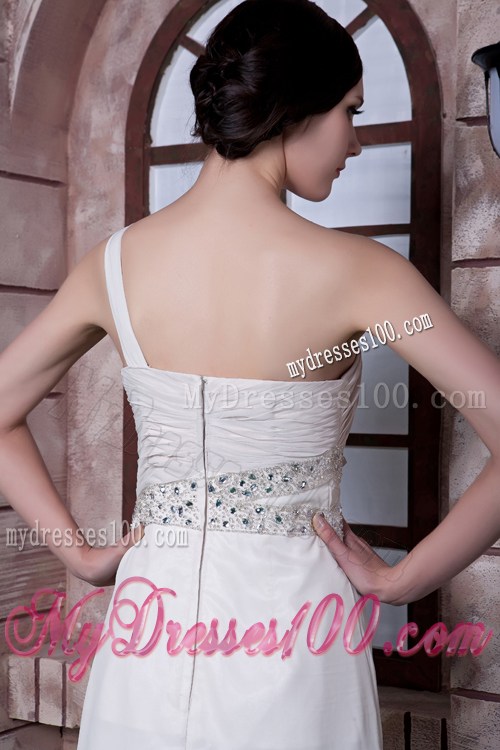Popular White Prom Dress Empire One Shoulder Beading Floor-length