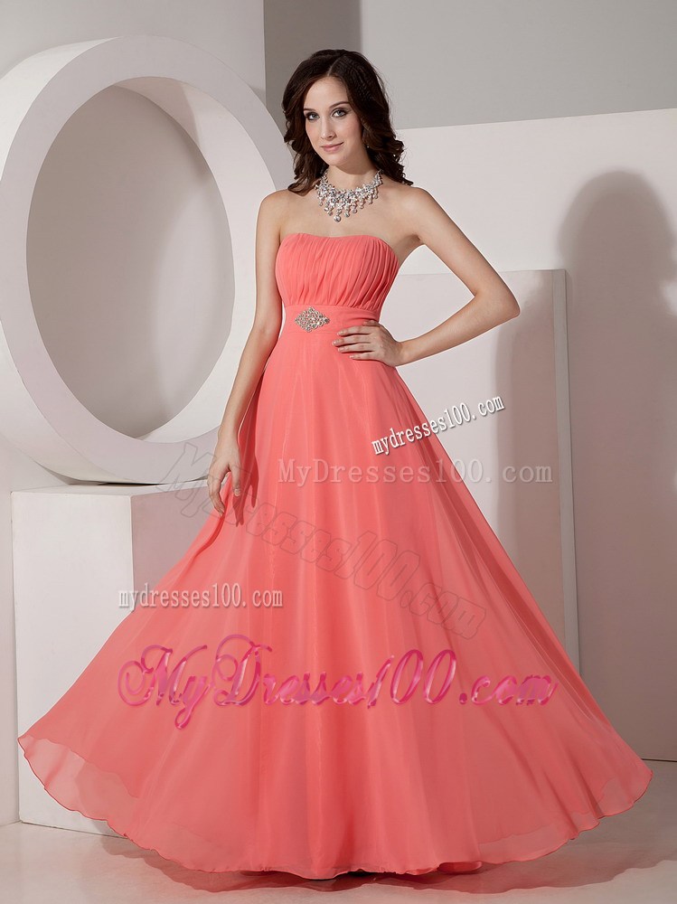 Elegant Watermelon Red Empire Strapless 2013 Prom Dress Beading