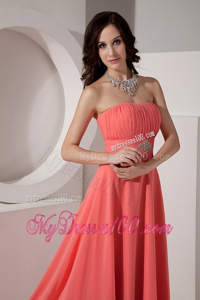 Elegant Watermelon Red Empire Strapless 2013 Prom Dress Beading
